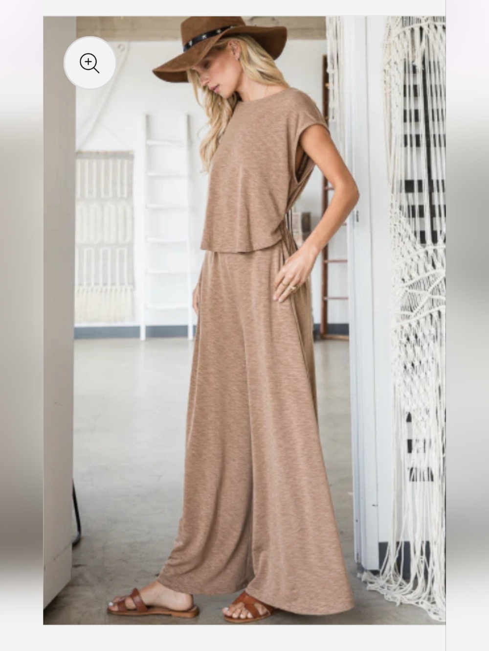 Bucket List Open Front Wide-Leg Knit Jumpsuit in Brown - Picture 5 of 13